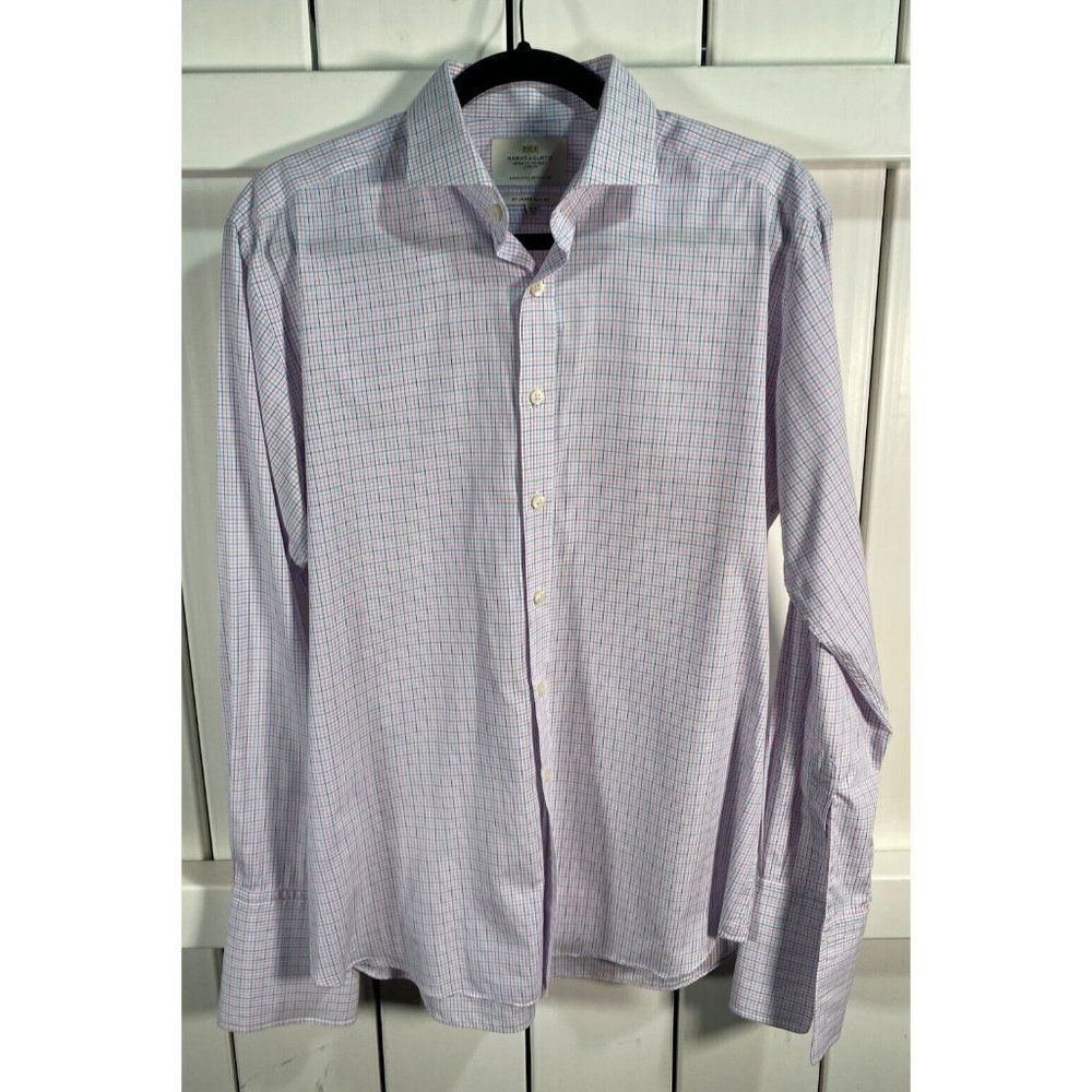 Hawes & Curtis Men's Double Cuff Slim Fit Dress Shirt Check Red Blue 15.5/35